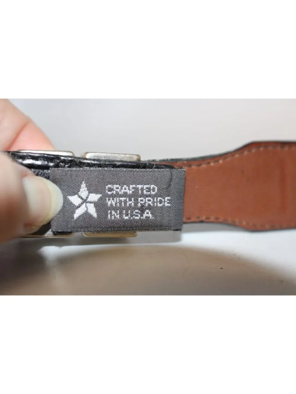 Onyx Brighton Black Leather Belt Size 40 Silver Buckle Croc Style Print USA Made